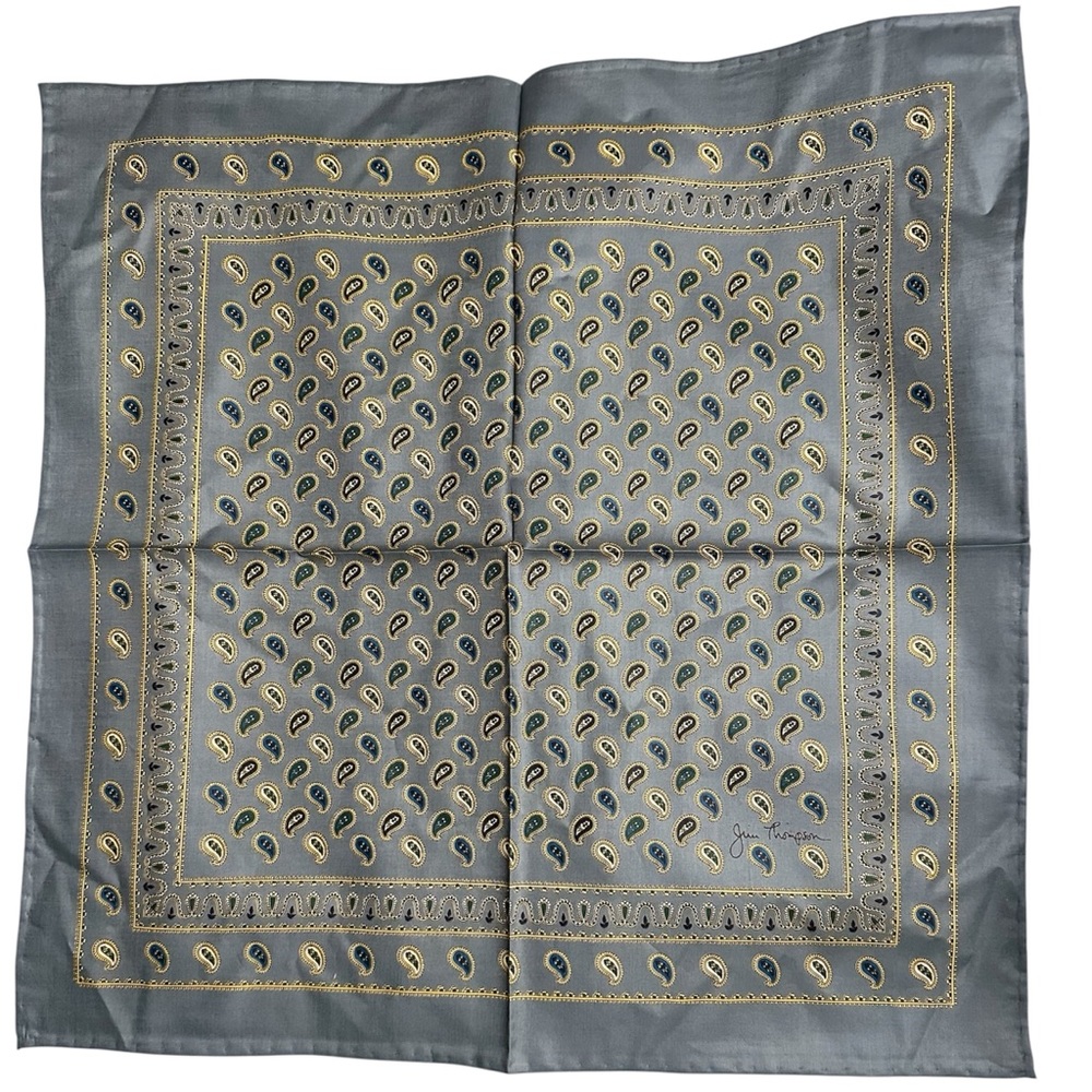 Jim Thompson Thai Handkerchief - Gray and Gold Paisley Pocket Square